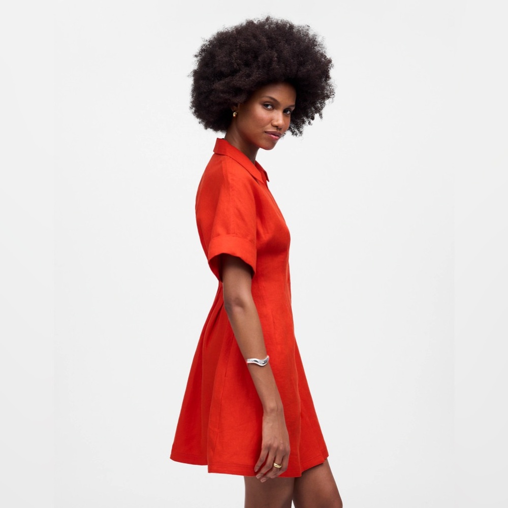 NWT Madewell Pleated Mini Shirtdress in 100% Linen - Picture 4 of 6